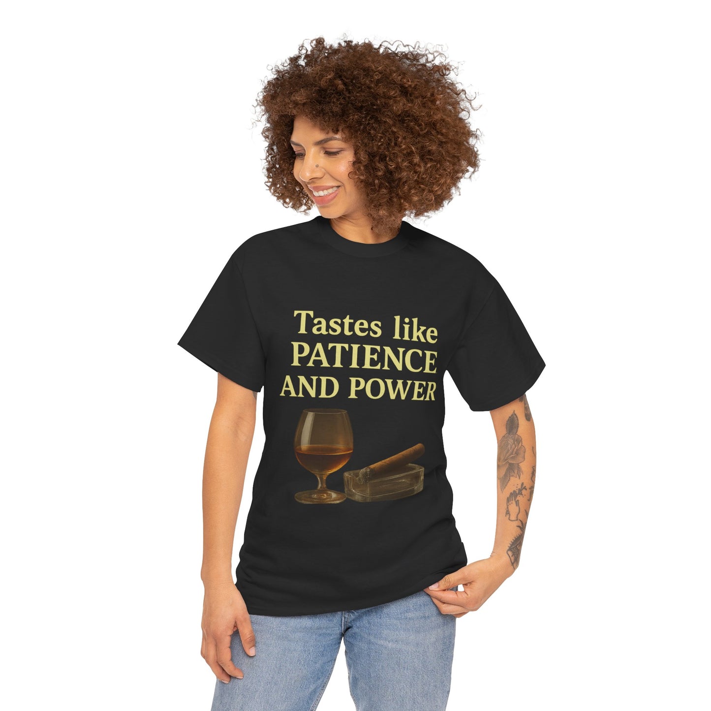 Patience and Power Tee, Funny Unisex Cotton T-Shirt, Gift for Whiskey Lovers, Inspirational Humor Shirt, Casual Everyday Wear