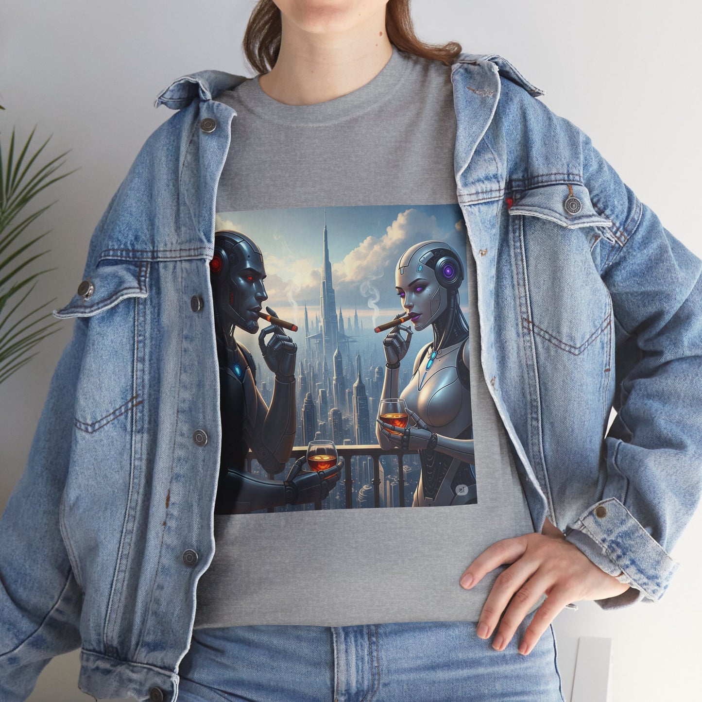 Futuristic Robot Tee, Unisex Heavy Cotton T-Shirt, Sci-Fi Apparel