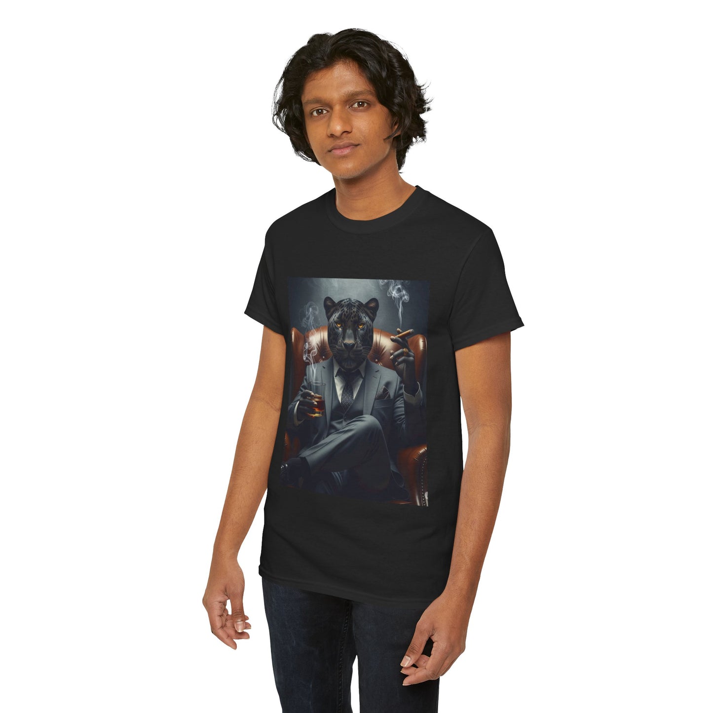 Stylish Unisex Heavy Cotton Tee with Cool Panther Design,