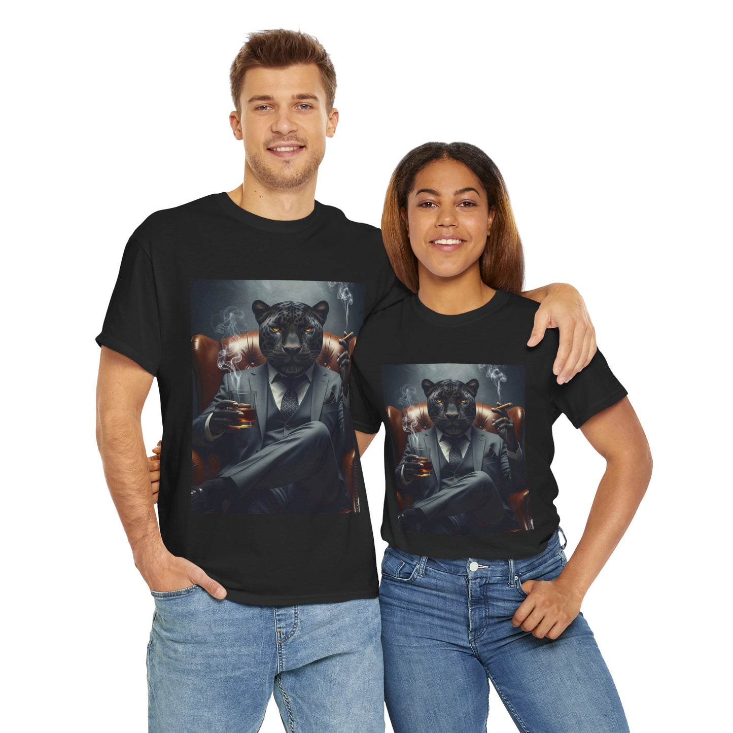 Stylish Unisex Heavy Cotton Tee with Cool Panther Design,