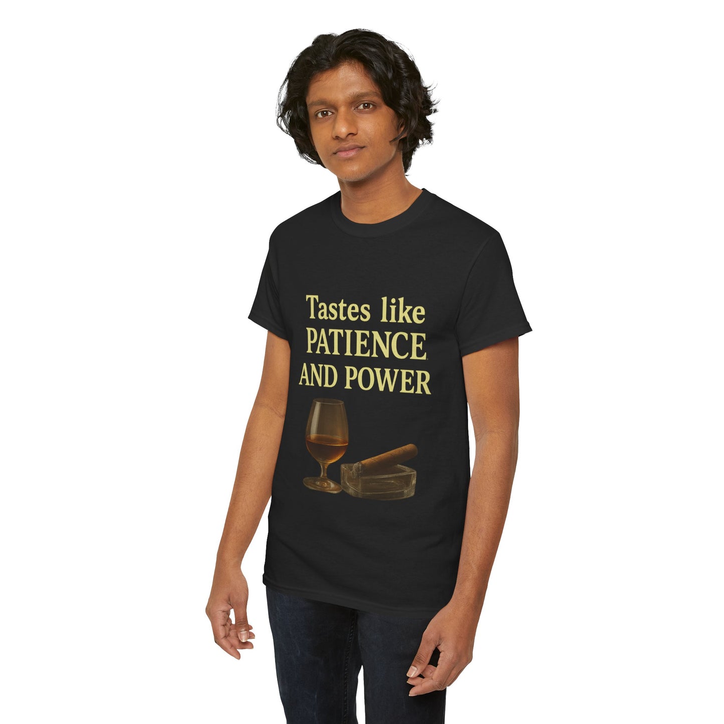 Patience and Power Tee, Funny Unisex Cotton T-Shirt, Gift for Whiskey Lovers, Inspirational Humor Shirt, Casual Everyday Wear
