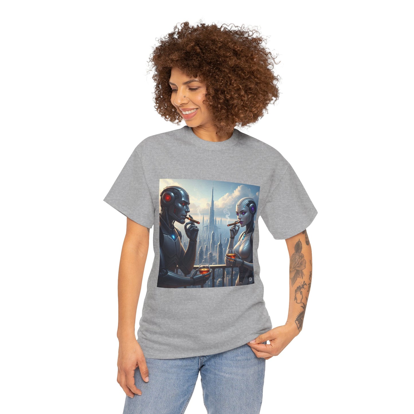 Futuristic Robot Tee, Unisex Heavy Cotton T-Shirt, Sci-Fi Apparel