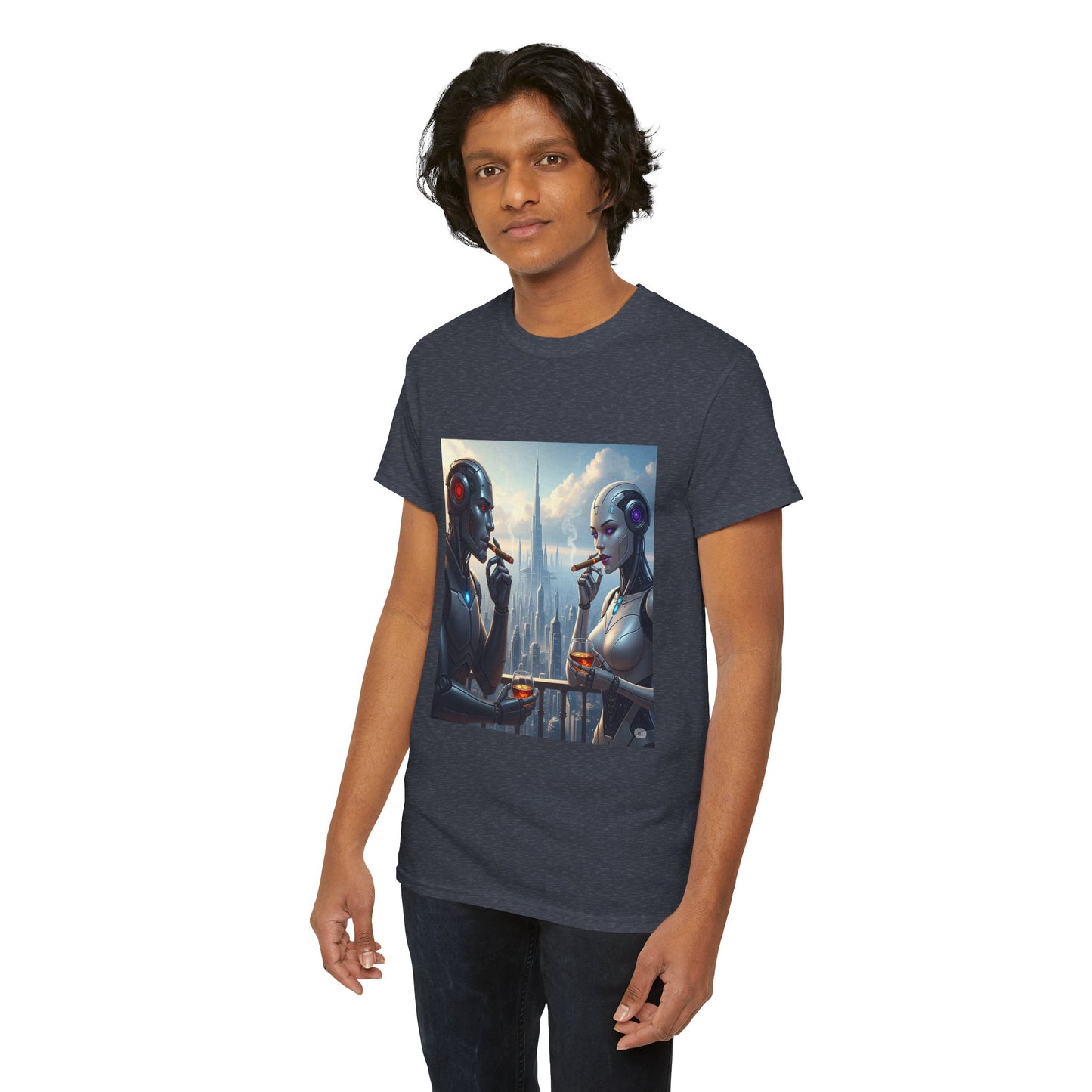 Futuristic Robot Tee, Unisex Heavy Cotton T-Shirt, Sci-Fi Apparel