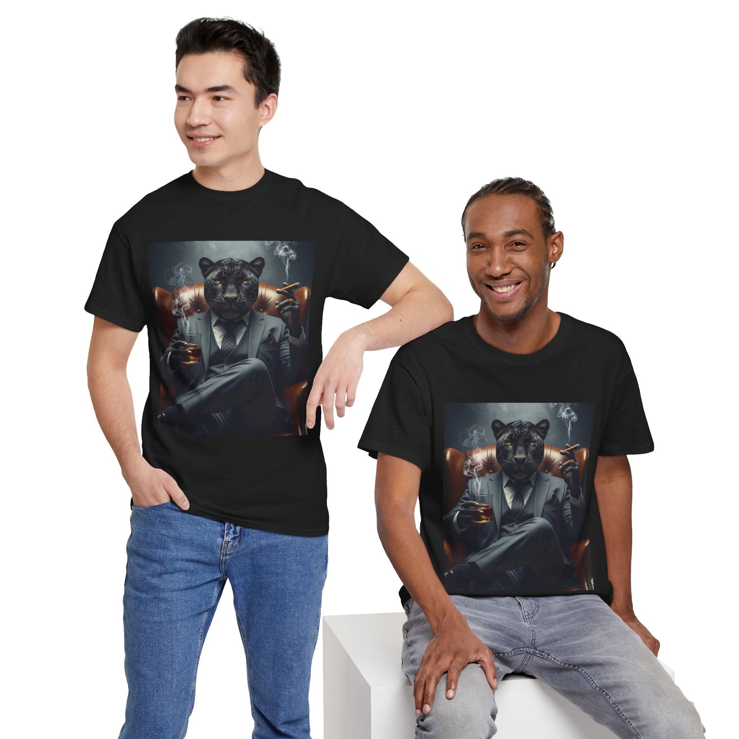 Stylish Unisex Heavy Cotton Tee with Cool Panther Design,
