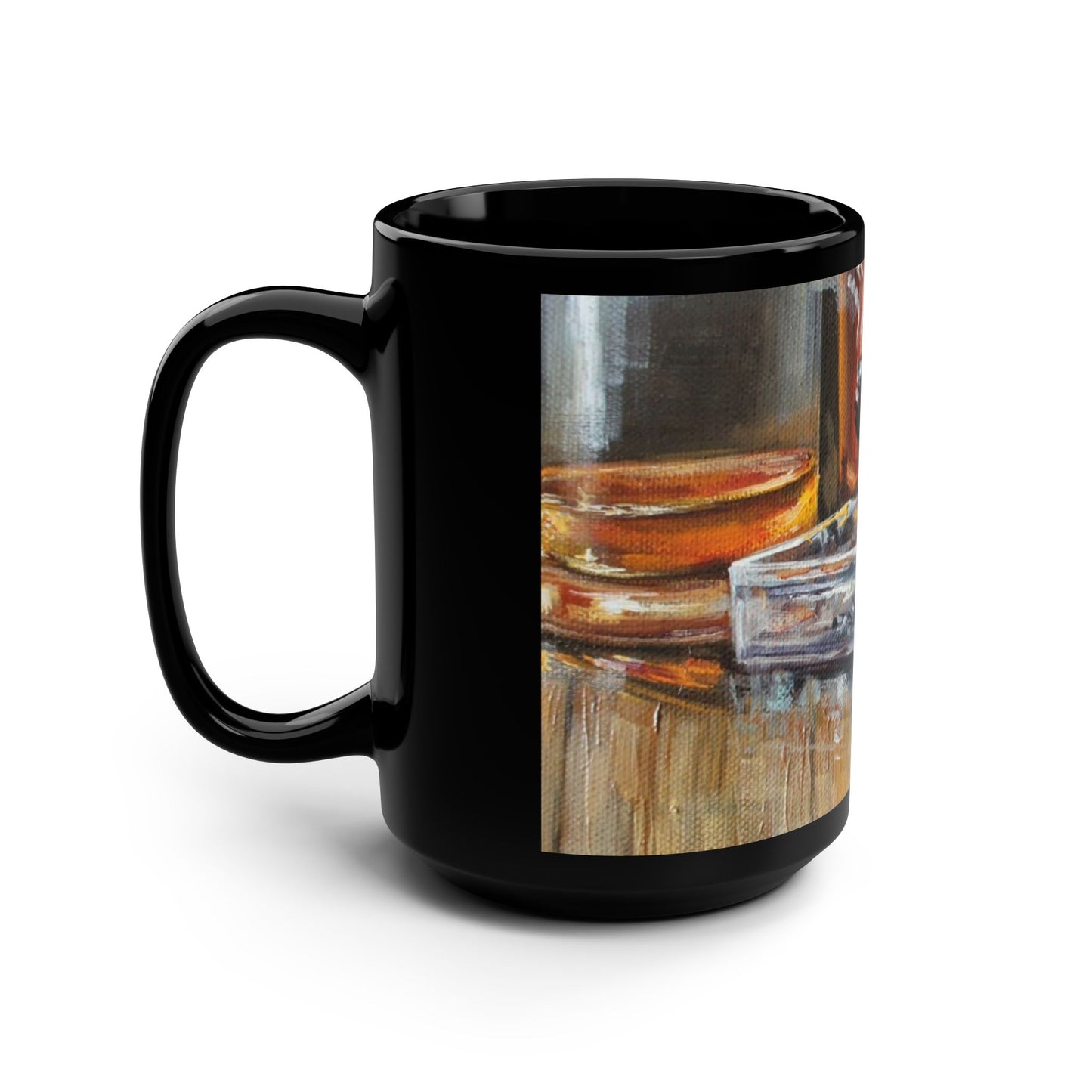 Artistic Black Mug for Coffee Lovers, Unique Housewarming Gift, Art-Inspired Drinkware, Perfect for Birthdays, Relaxation Vibes, 15oz