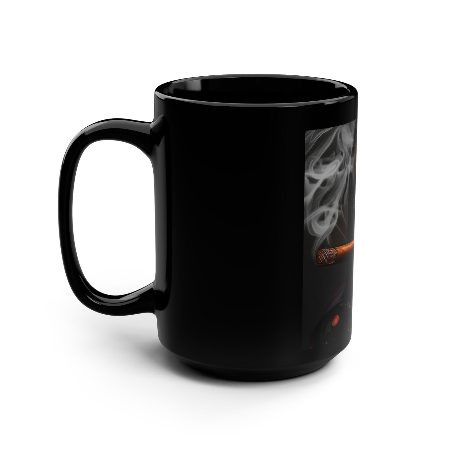 Futuristic Black Mug, 15oz Coffee Cup for Tech Lovers, Robotic Art Design, Gift for Sci-Fi Fans, Unique Kitchen Decor