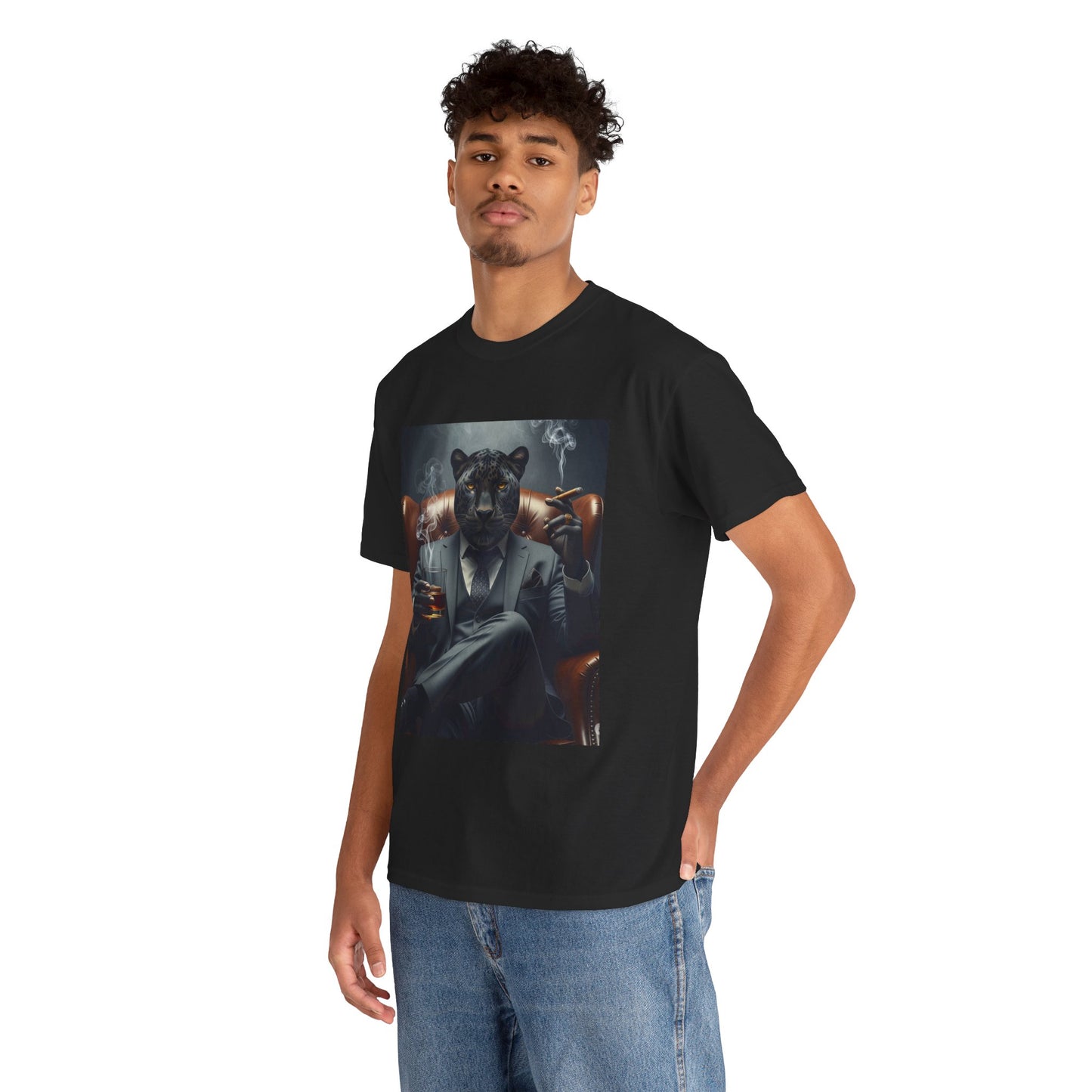 Stylish Unisex Heavy Cotton Tee with Cool Panther Design,