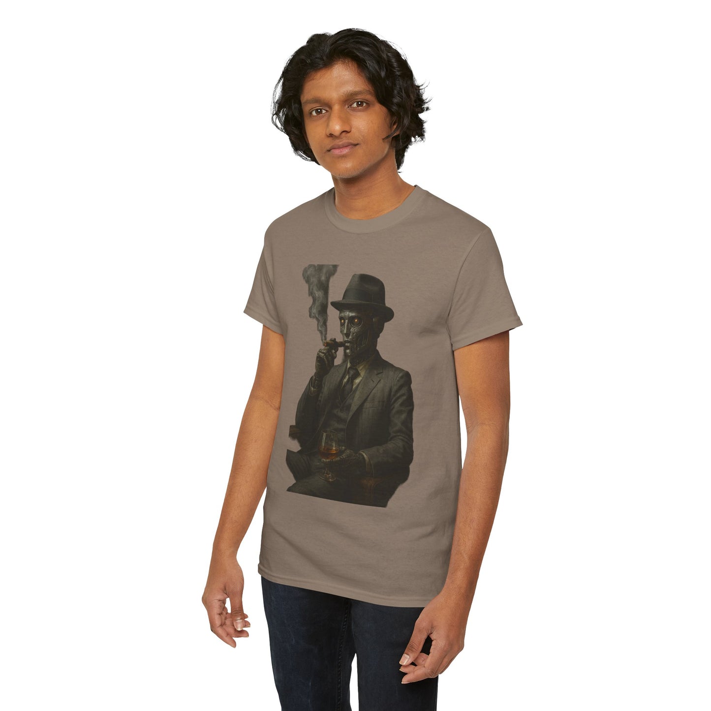Vintage Style Smoking Man Tee, Unisex Cotton Shirt, Casual Wear, Gift for Him, Retro Graphic Tee, Unique Style T-Shirt