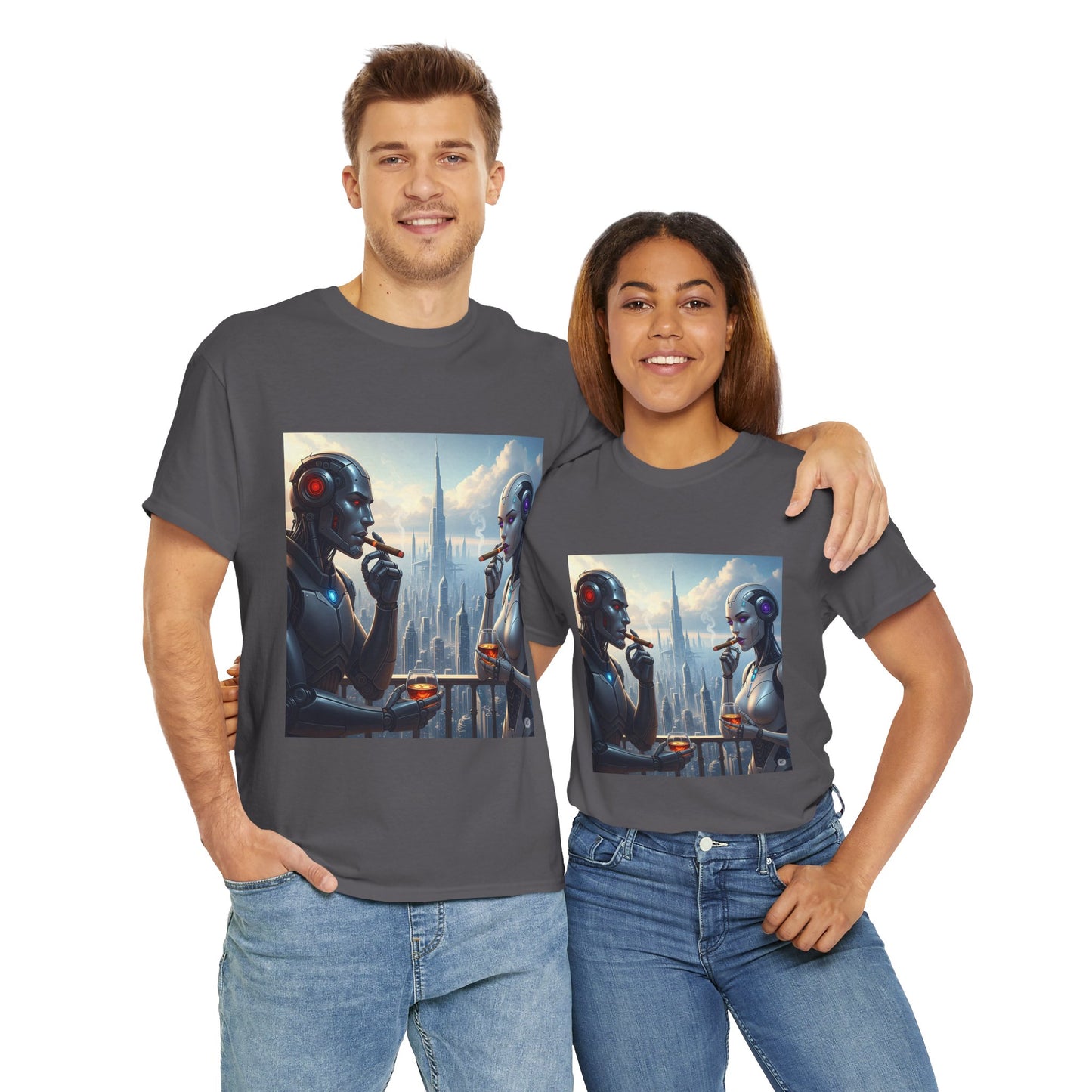 Futuristic Robot Tee, Unisex Heavy Cotton T-Shirt, Sci-Fi Apparel