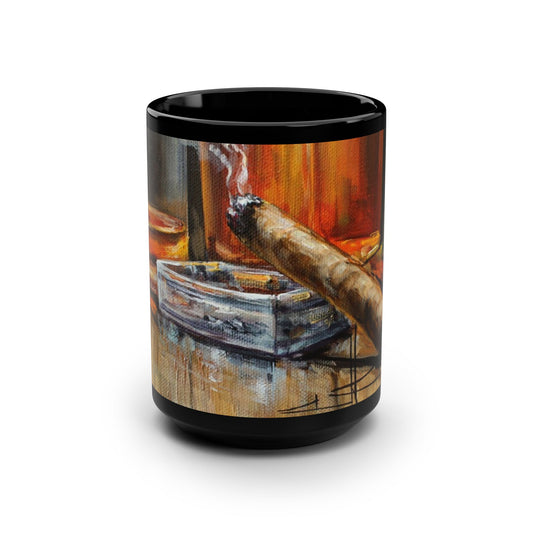 Artistic Black Mug for Coffee Lovers, Unique Housewarming Gift, Art-Inspired Drinkware, Perfect for Birthdays, Relaxation Vibes, 15oz
