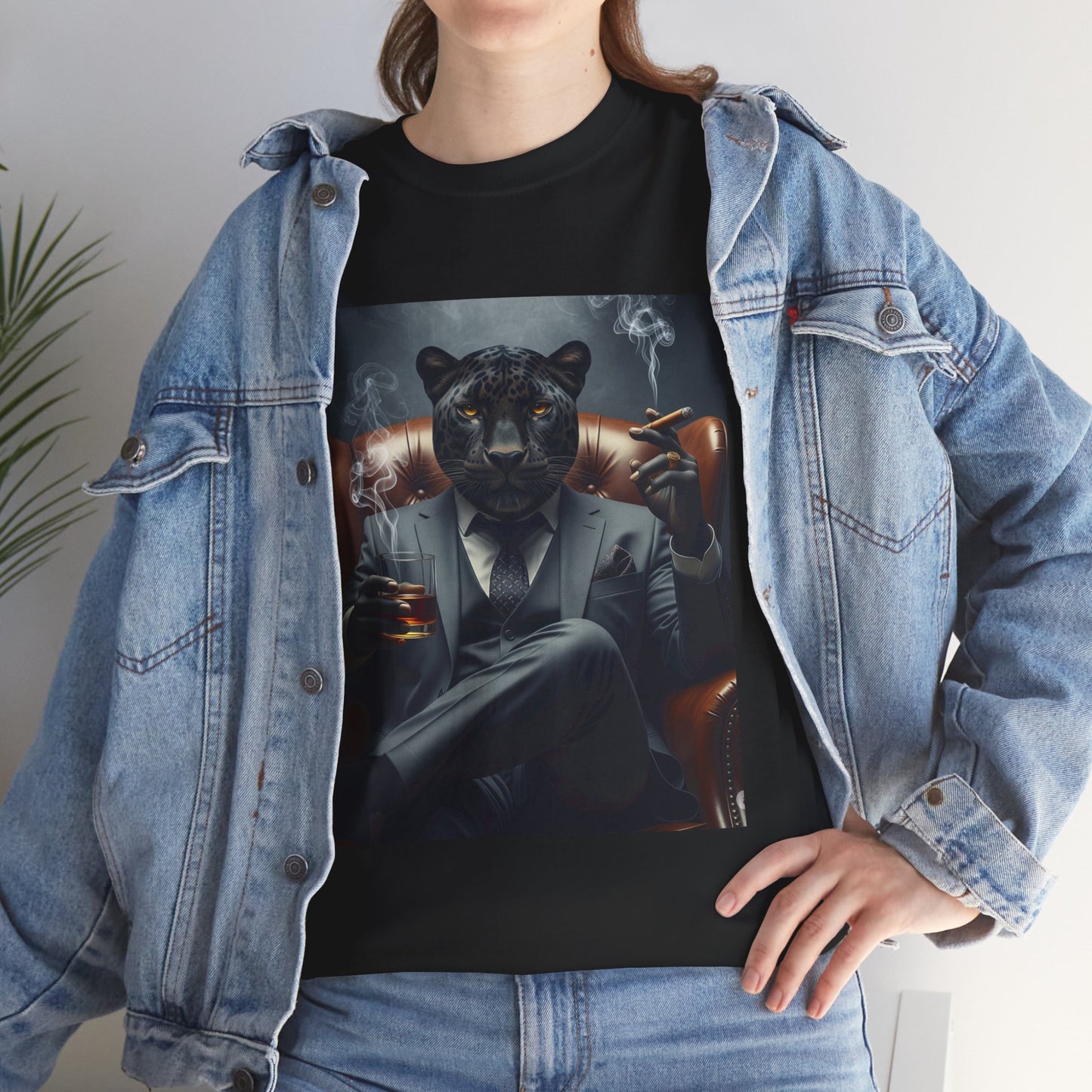 Stylish Unisex Heavy Cotton Tee with Cool Panther Design,