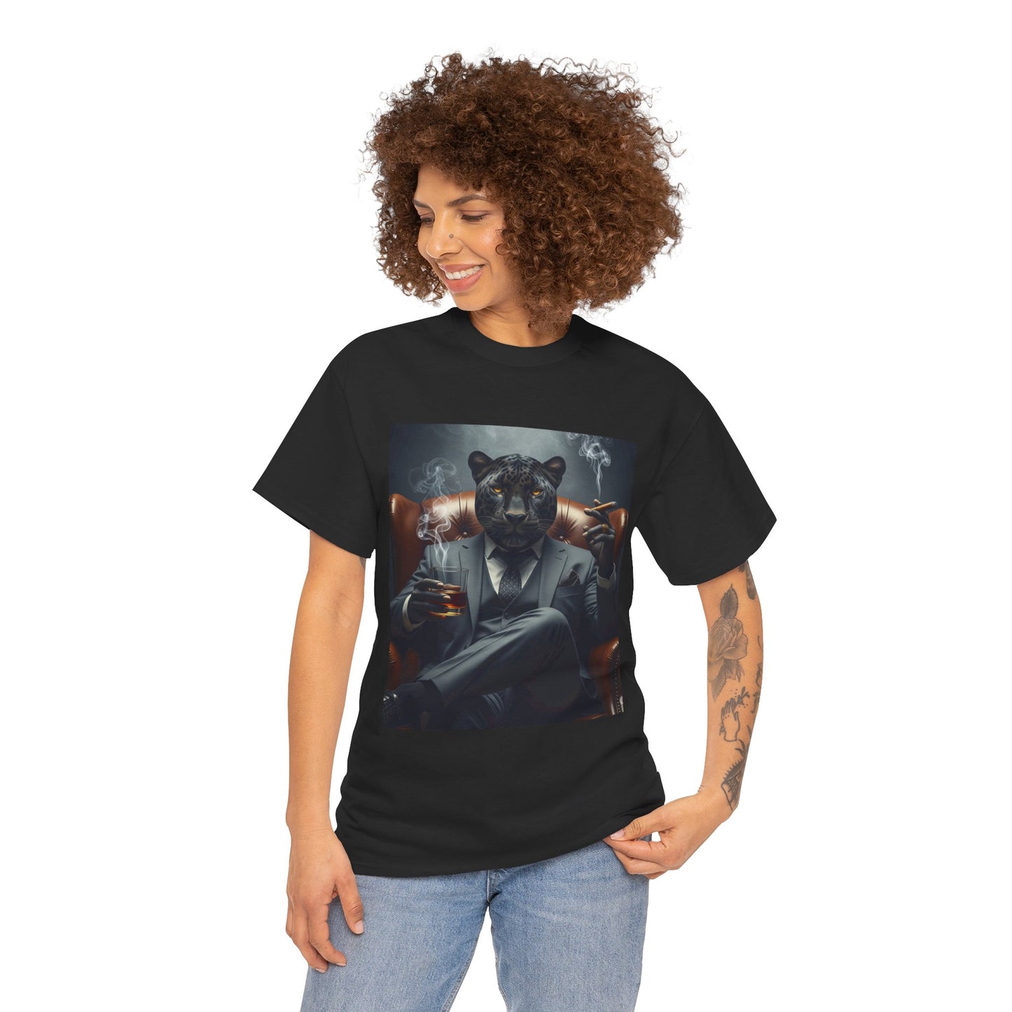 Stylish Unisex Heavy Cotton Tee with Cool Panther Design,